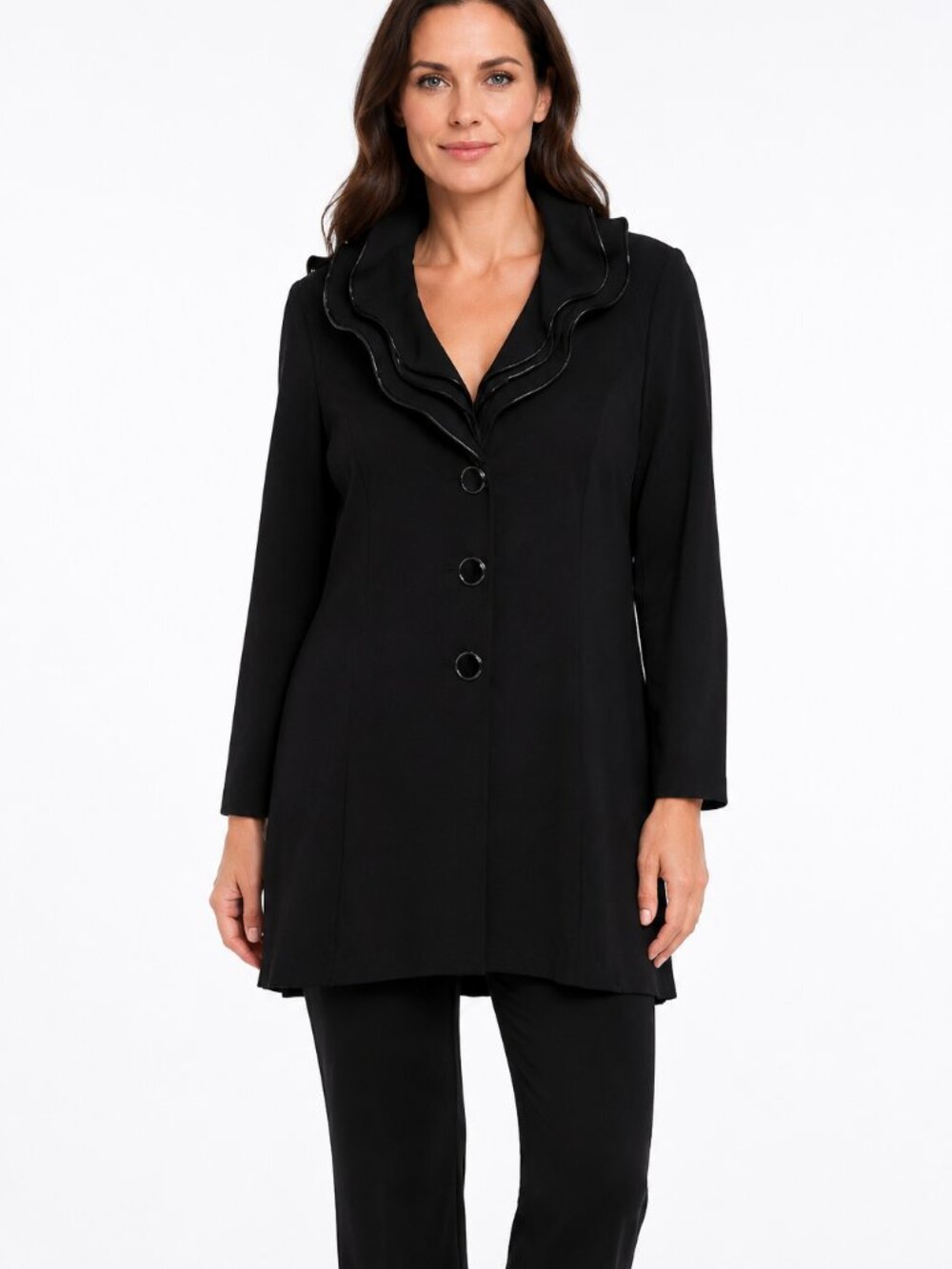 Frank Lyman Design Plus Black Ruffle Trim Button Cardigan Jacket Size 20